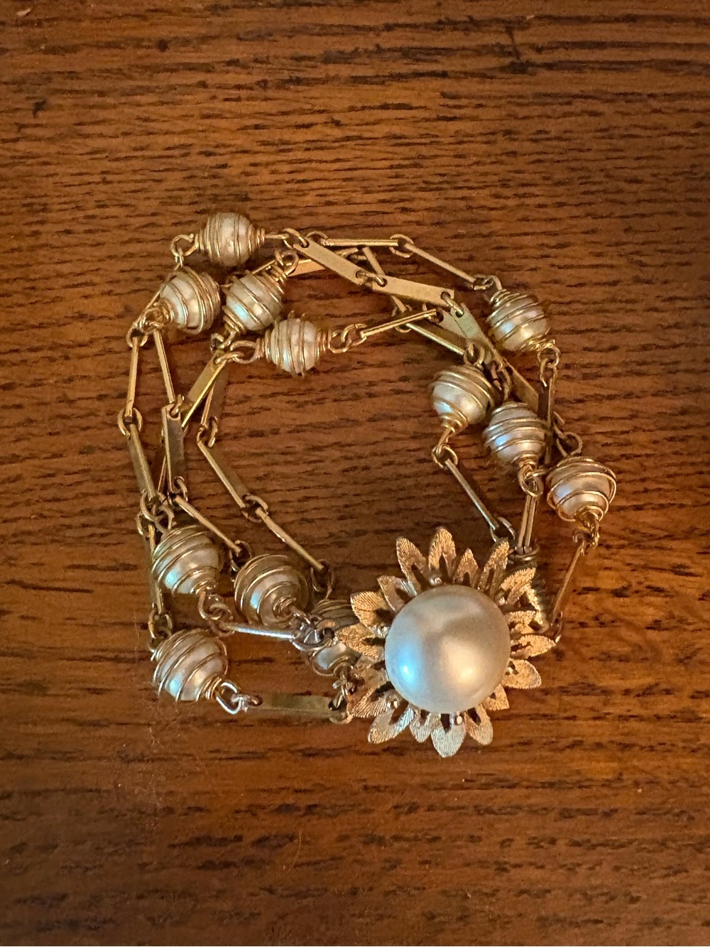 Vintage Gold-Tone Pearl Sunburst Multi-Strand Bracelet